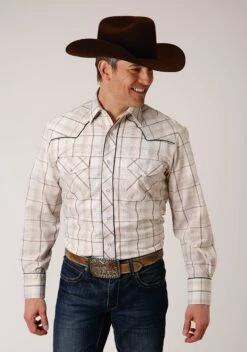 Roper Tan & Cream Long Sleeve Western Shirt
