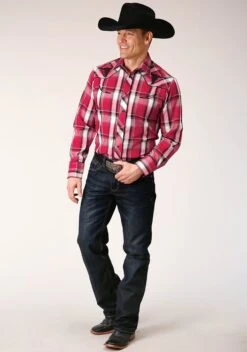 Roper Red & Black Long Sleeve Western Shirt -Stetson Clothing Shop 0100100166070b