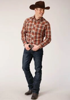 Roper Brown Plaid Long Sleeve Western Shirt -Stetson Clothing Shop 0100100166079c