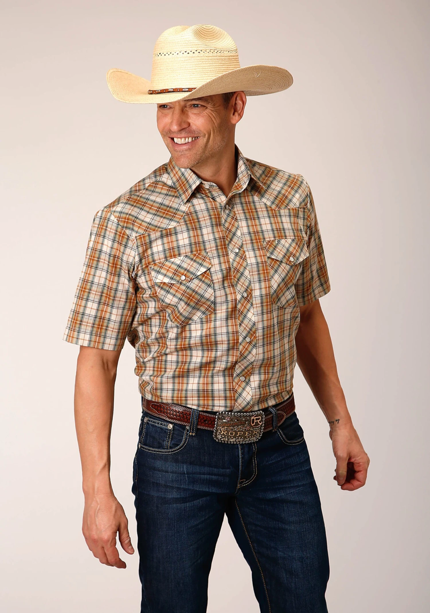 Roper Khaki Forest Plaid Short Sleeve Shirt 1 Roper Khaki Forest Plaid Short Sleeve Shirt