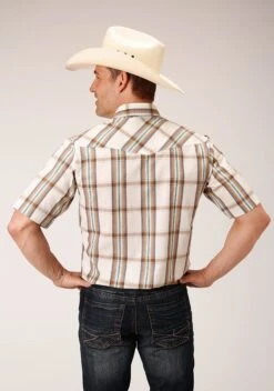 Roper Cream & Brown Short Sleeve Plaid -Stetson Clothing Shop 0100201010585c