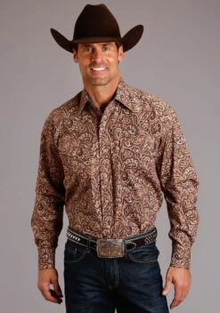 Stetson Leather Paisley Long Sleeve Snap