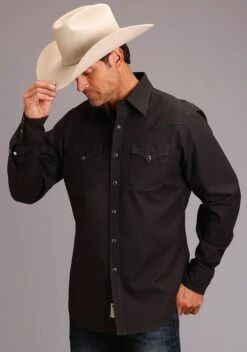 Stetson Charcoal Corded Denim Long Sleeve Shirt