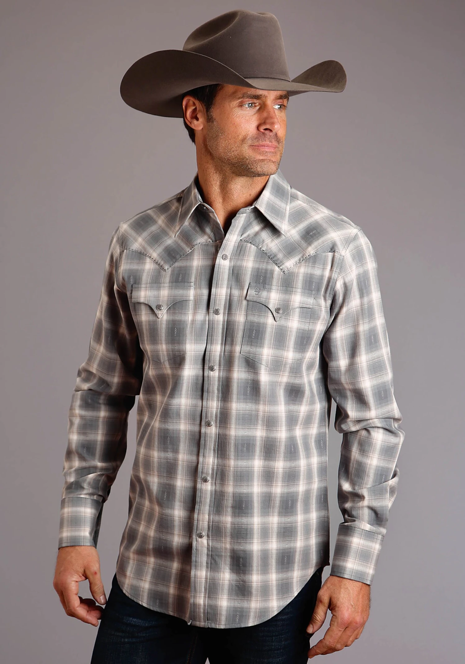 Stetson Dobby Plaid Long Sleeve Snap 1 Stetson Dobby Plaid Long Sleeve Snap