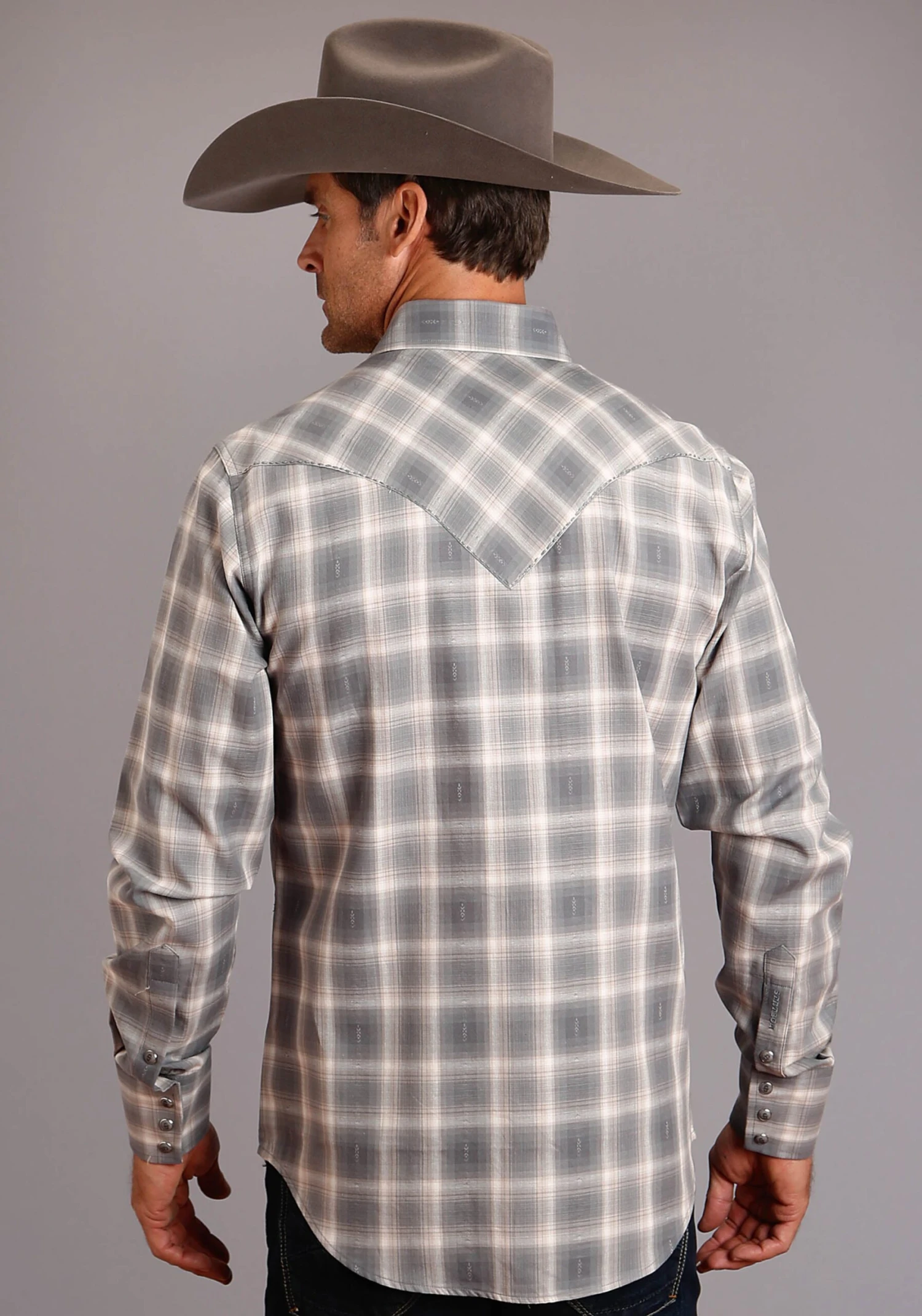 Stetson Dobby Plaid Long Sleeve Snap 2 Stetson Dobby Plaid Long Sleeve Snap - Image 2