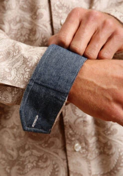 Stetson Khaki Paisley Long Sleeve Shirt -Stetson Clothing Shop 1100105260375c