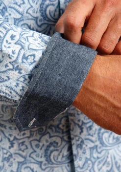 Stetson Blue Tooling Paisley Long Sleeve Shirt -Stetson Clothing Shop 1100105264002c