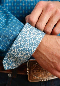 Stetson Teal Geo Long Sleeve Shirt -Stetson Clothing Shop 1100105266061c