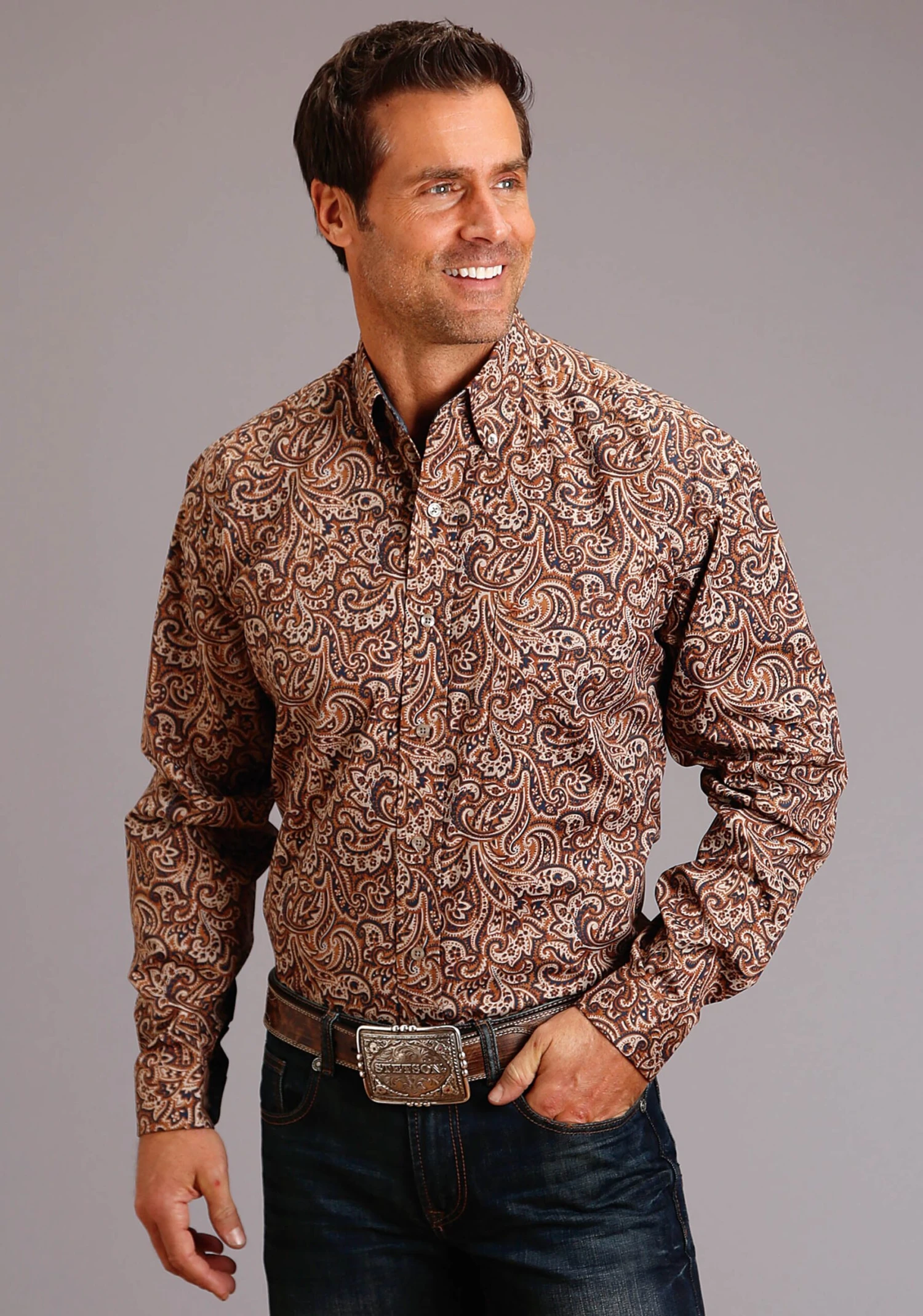 Stetson Leather Paisley Long Sleeve Shirt 1 Stetson Leather Paisley Long Sleeve Shirt