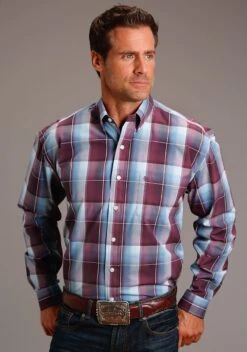 Stetson Wine Buffalo Plaid Long Sleeve Shirt