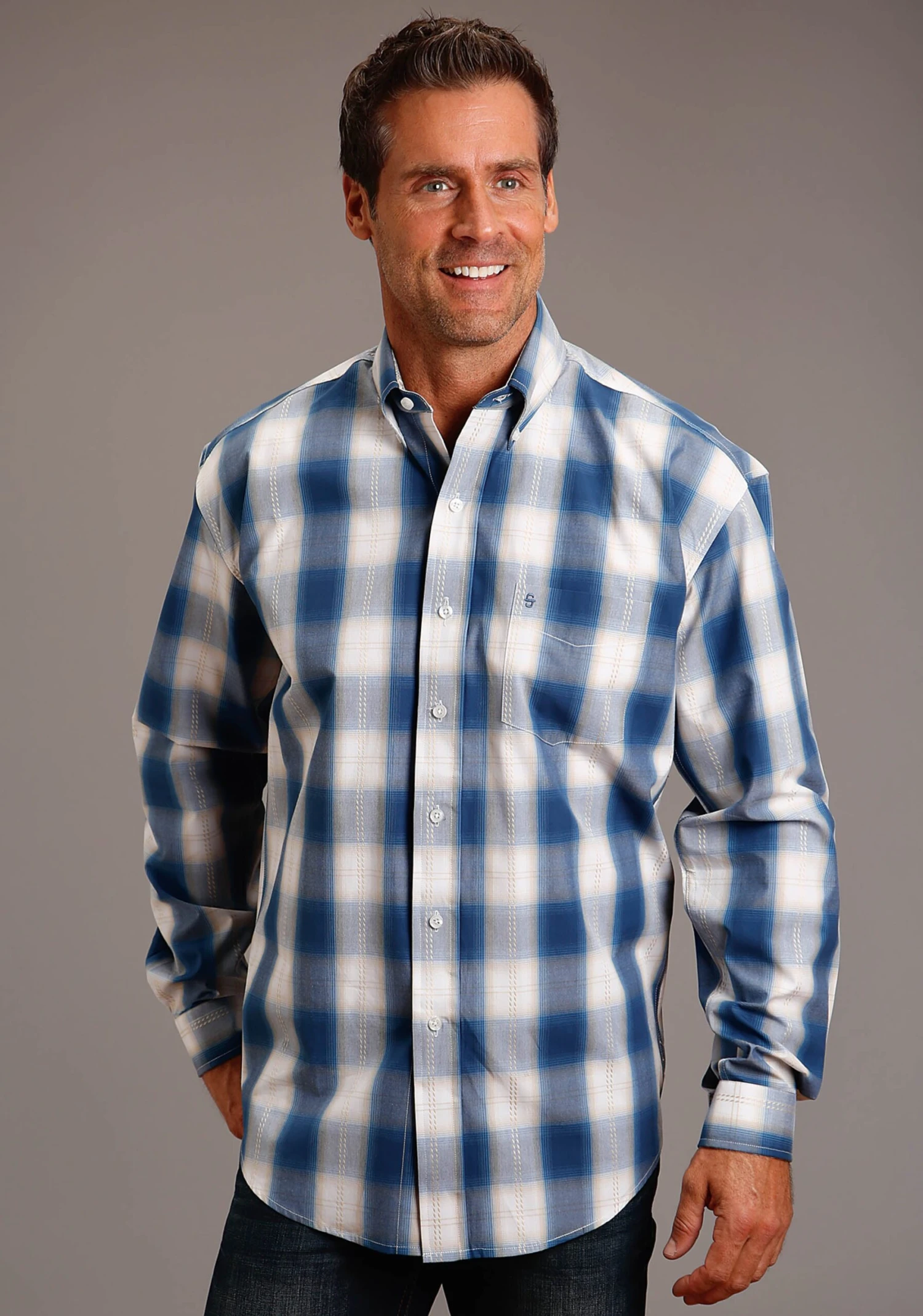Stetson Navy Gold Plaid Long Sleeve Shirt 1 Stetson Navy Gold Plaid Long Sleeve Shirt
