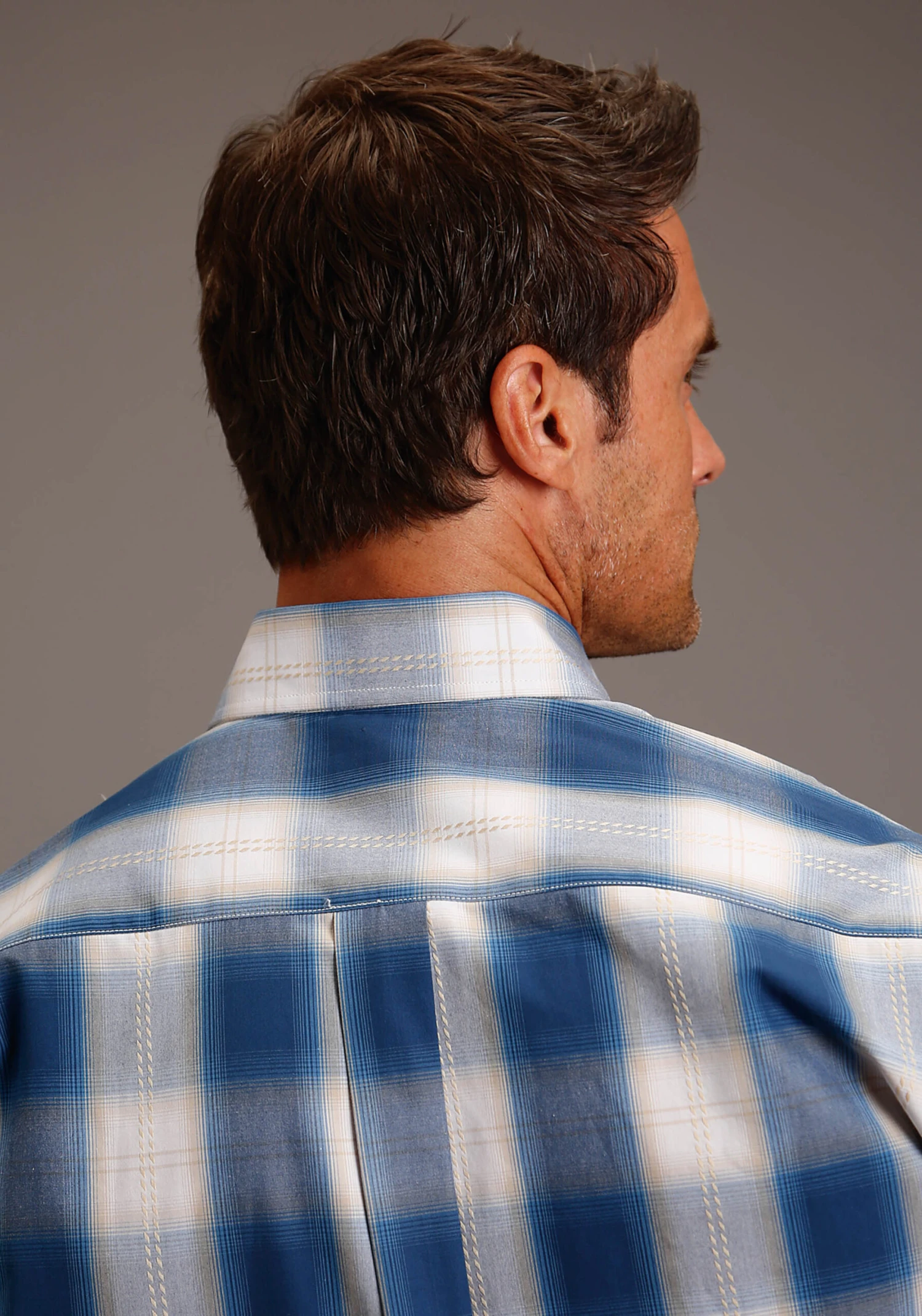 Stetson Navy Gold Plaid Long Sleeve Shirt 2 Stetson Navy Gold Plaid Long Sleeve Shirt - Image 2