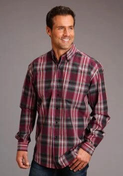 Stetson Satin Stripe Plaid Long Sleeve Button Up