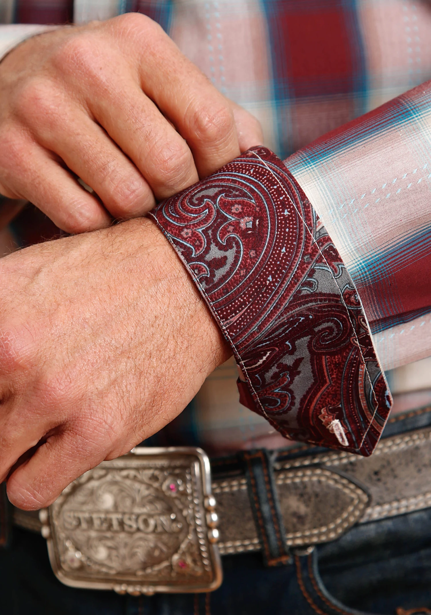 Stetson Wine Plaid Long Sleeve Shirt 3 Stetson Wine Plaid Long Sleeve Shirt - Image 3