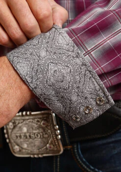 Stetson Maroon Plaid Long Sleeve Snap - Tall -Stetson Clothing Shop 1100109780762c