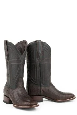 John B. Stetson Brown Caiman Square Toe Boot